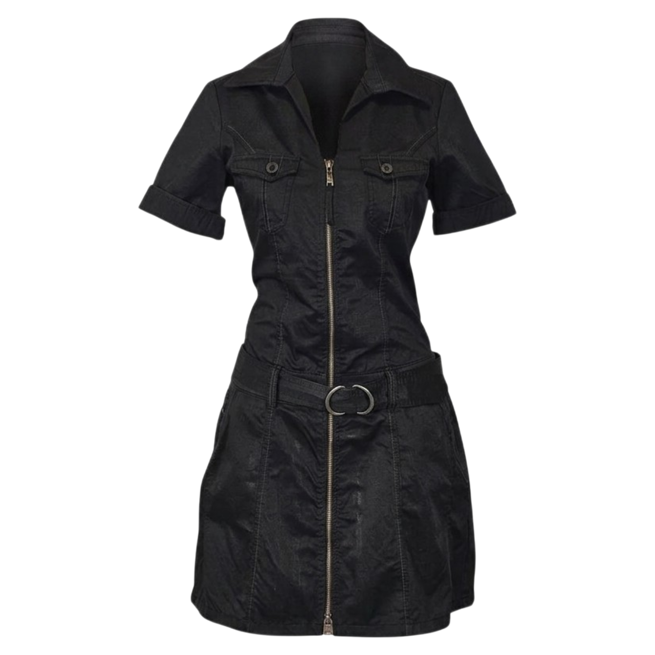 Vintage dress with zipper and belt.
